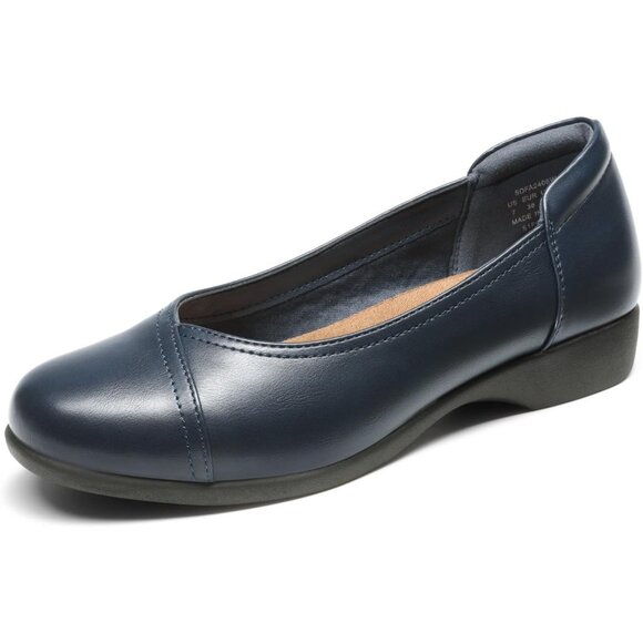Shoes - Dream Pairs Women's Navy Polyurethane (PU) Low Wedge Heels Ballet Flats